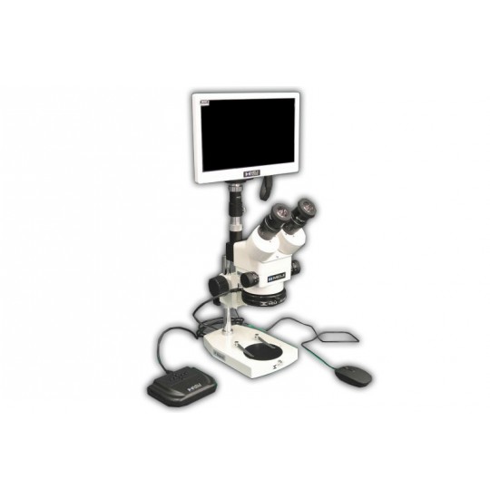 EMZ-13TRH + MA522 + P + MA961W/80/ESD (Warm White) + MA151/35/03 + HD1500MET-M (10X - 70X) Stand Configuration System, Working Distance: 90mm (3.54")