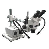 MDM-8TR Trinocular Zoom Stereo Microscope with Fiber Optic Dual Arm Light on a Boom  Stand with 174mm( 6.9”) Working Distance